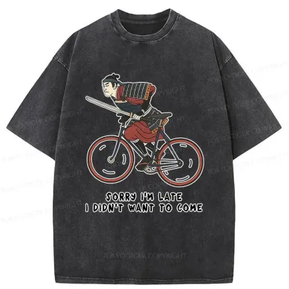 Tokyo-Tiger Samurai Riding A Bicycle Japanese Washed T-Shirt