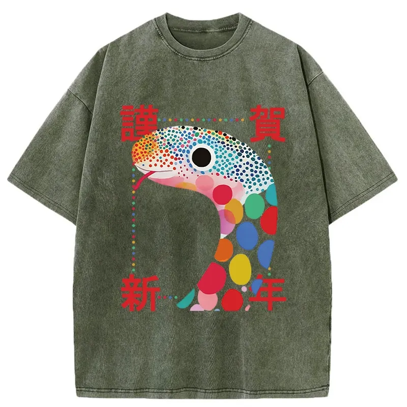 Tokyo-Tiger New Year Colorful Snake Washed T-Shirt