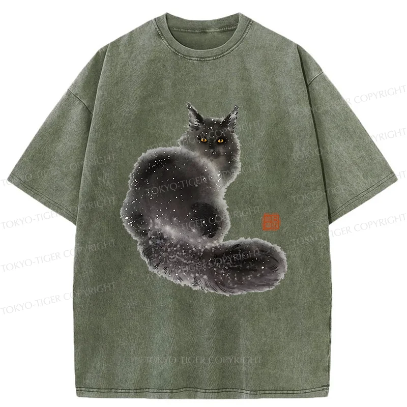 Tokyo-Tiger Fat Black Cat Washed T-Shirt