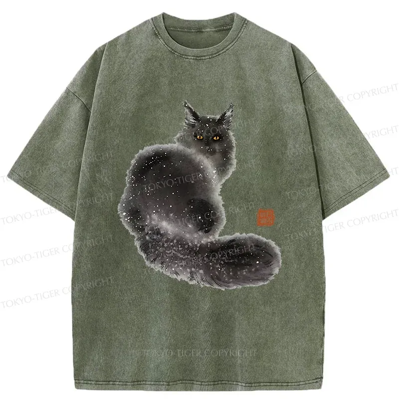 Tokyo-Tiger Fat Black Cat Washed T-Shirt Sale