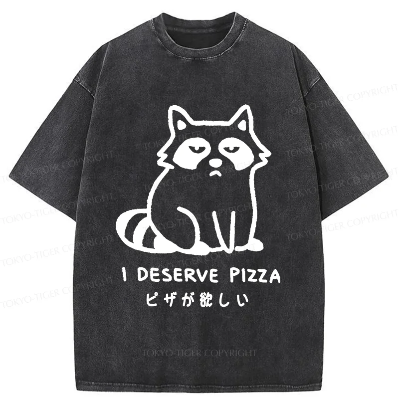 Tokyo-Tiger Raccoon Want Pizza Washed T-Shirt
