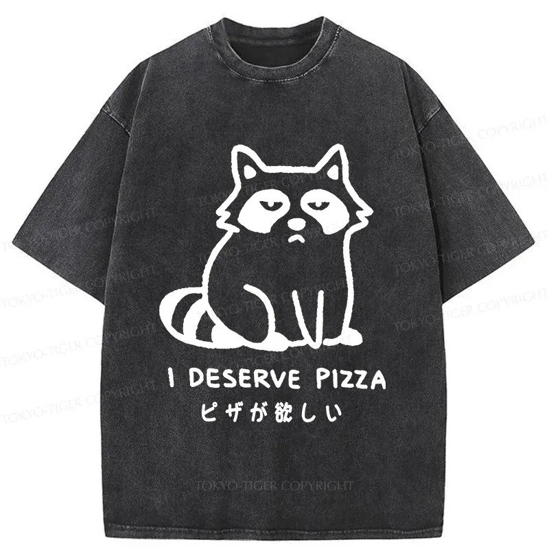 Tokyo-Tiger Raccoon Want Pizza Washed T-Shirt