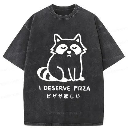 Tokyo-Tiger Raccoon Want Pizza Washed T-Shirt