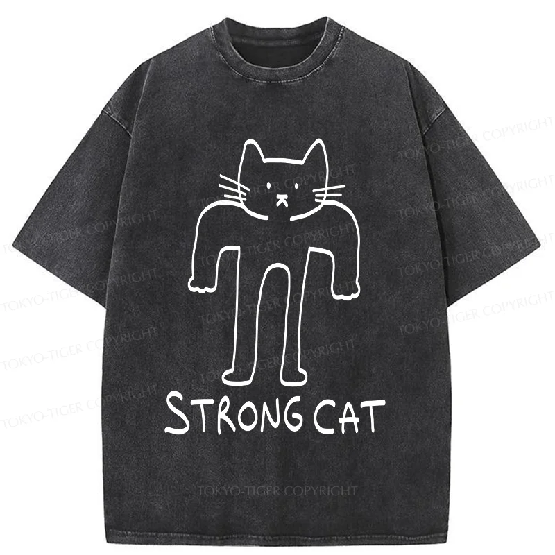 Tokyo-Tiger Strong Cat Meme Washed T-Shirt