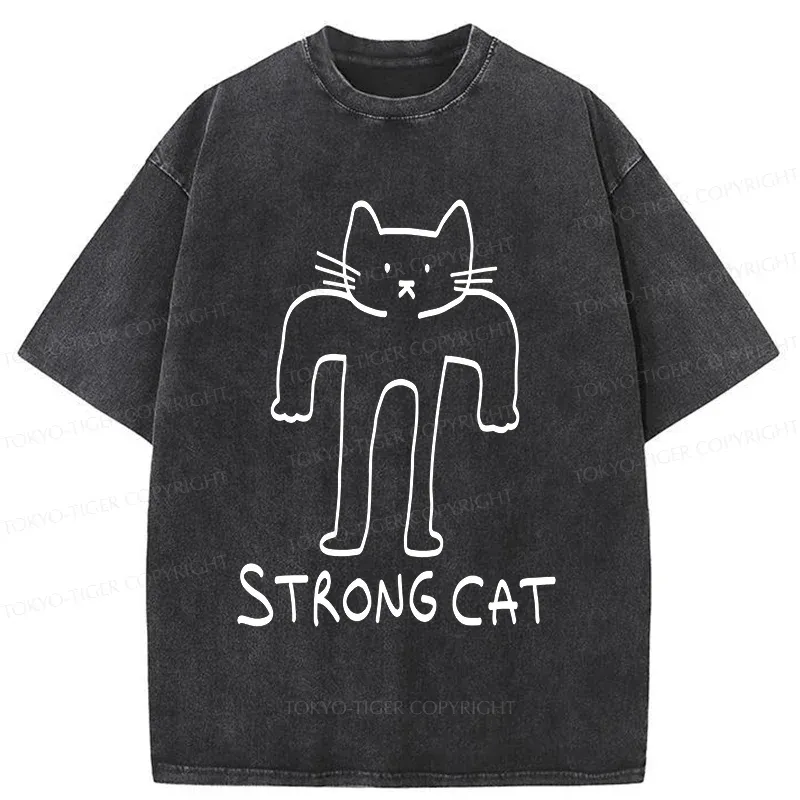 Tokyo-Tiger Strong Cat Meme Washed T-Shirt
