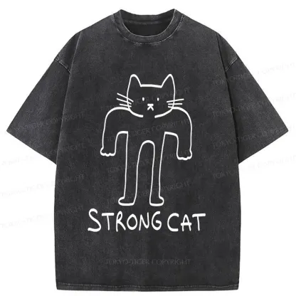 Tokyo-Tiger Strong Cat Meme Washed T-Shirt