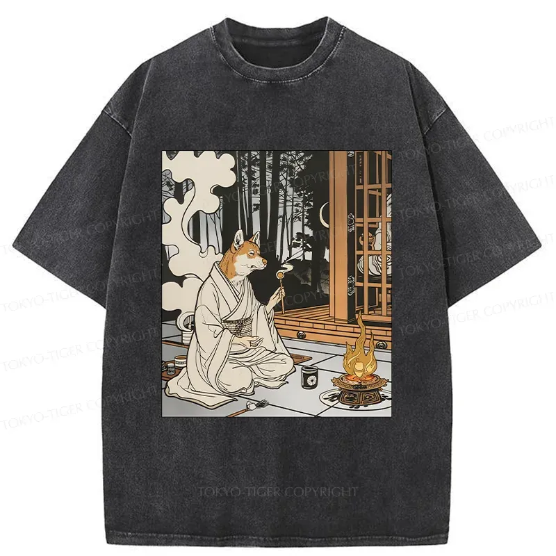Tokyo-Tiger Zen Dog Japanese Washed T-Shirt