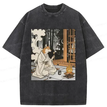Tokyo-Tiger Zen Dog Japanese Washed T-Shirt