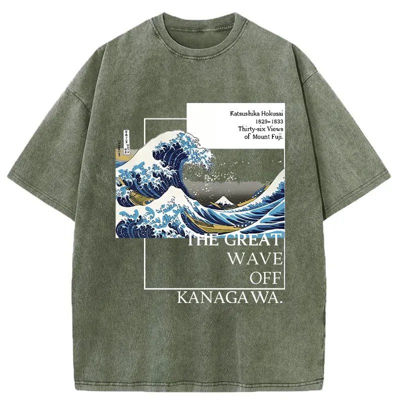 Tokyo-Tiger Japanese Ukiyoe Waves Washed T-Shirt