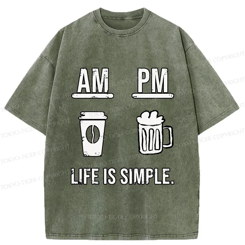 Tokyo-Tiger Coffee In The Morning And Beer In The Evening Washed T-Shirt