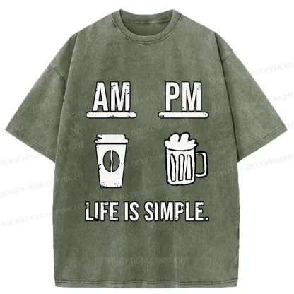 Tokyo-Tiger Coffee In The Morning And Beer In The Evening Washed T-Shirt