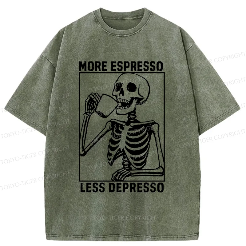 Tokyo-Tiger Skeleton Drinking Coffee Washed T-Shirt