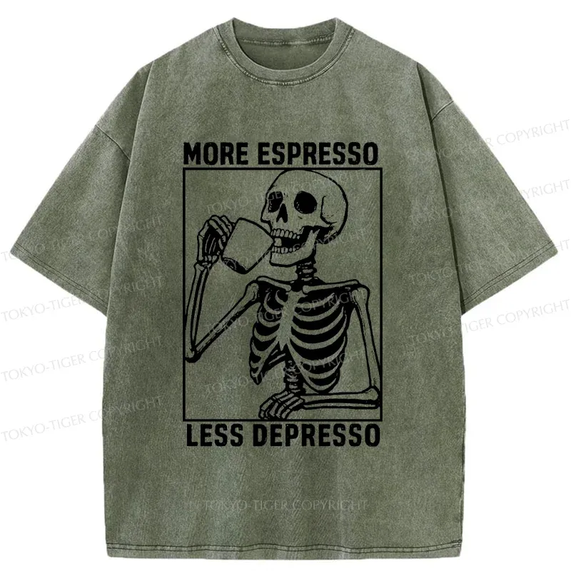 Tokyo-Tiger Skeleton Drinking Coffee Washed T-Shirt Sale