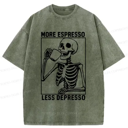 Tokyo-Tiger Skeleton Drinking Coffee Washed T-Shirt