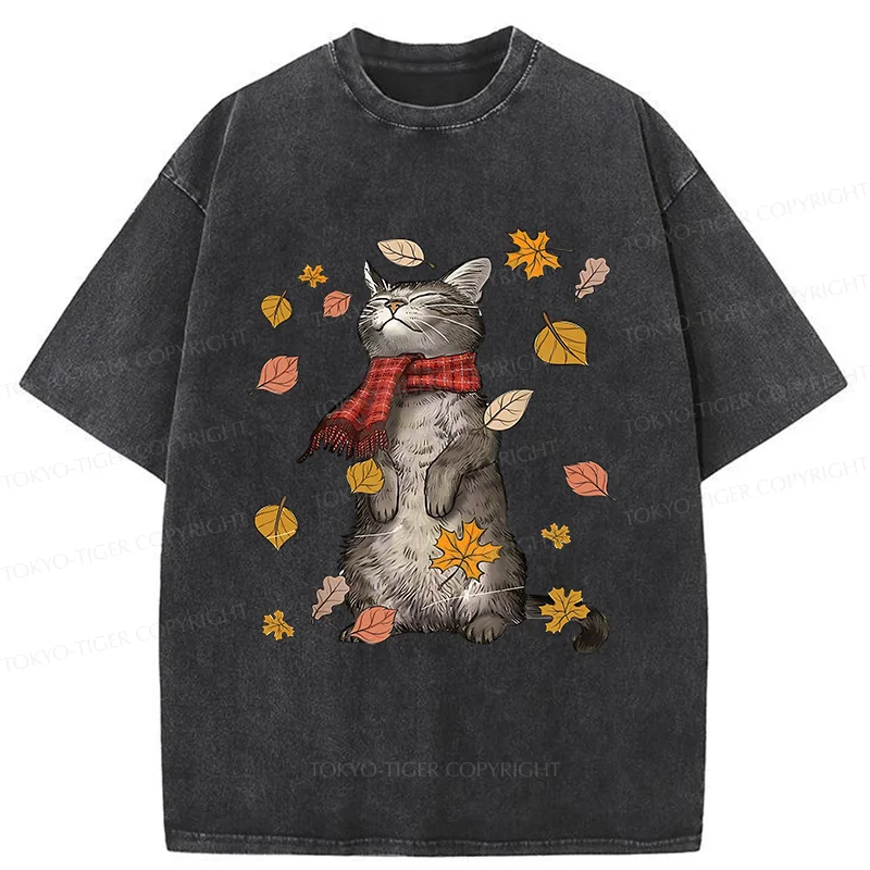 Tokyo-Tiger Autumn Cat Washed T-Shirt