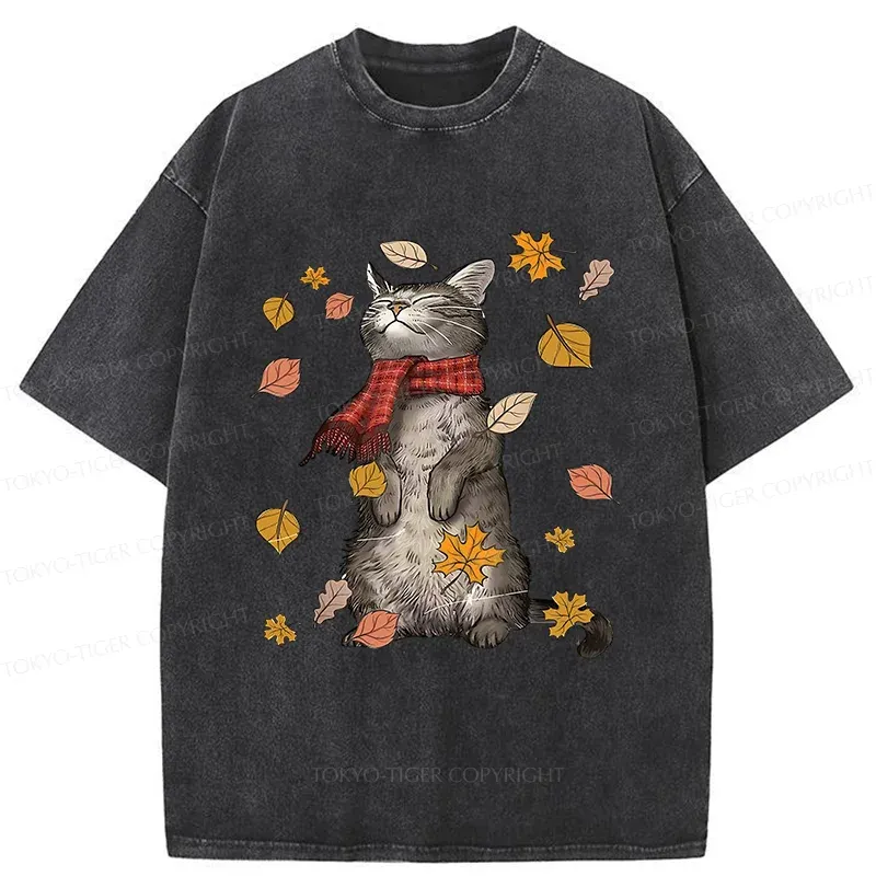 Tokyo-Tiger Autumn Cat Washed T-Shirt