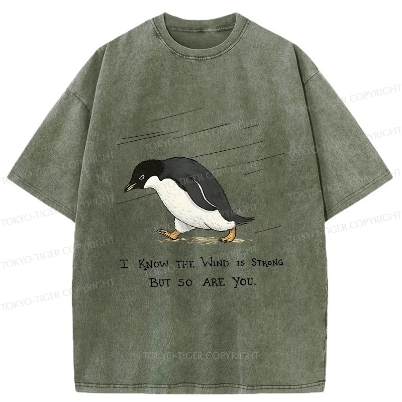 Tokyo-Tiger Penguins Walking In The Rain Washed T-Shirt