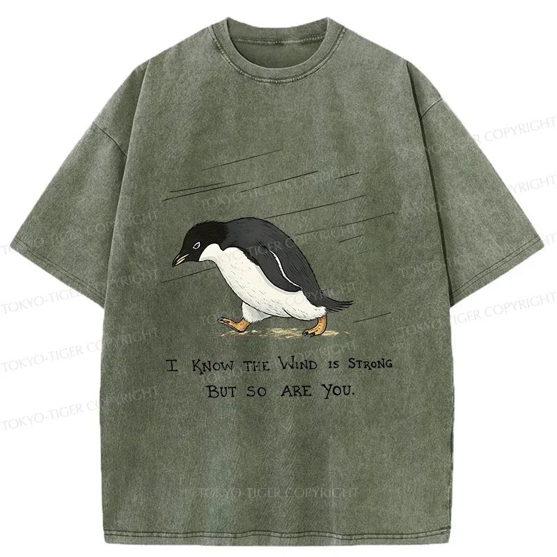 Tokyo-Tiger Penguins Walking In The Rain Washed T-Shirt