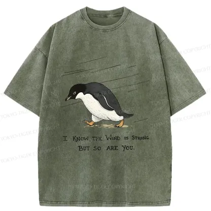 Tokyo-Tiger Penguins Walking In The Rain Washed T-Shirt