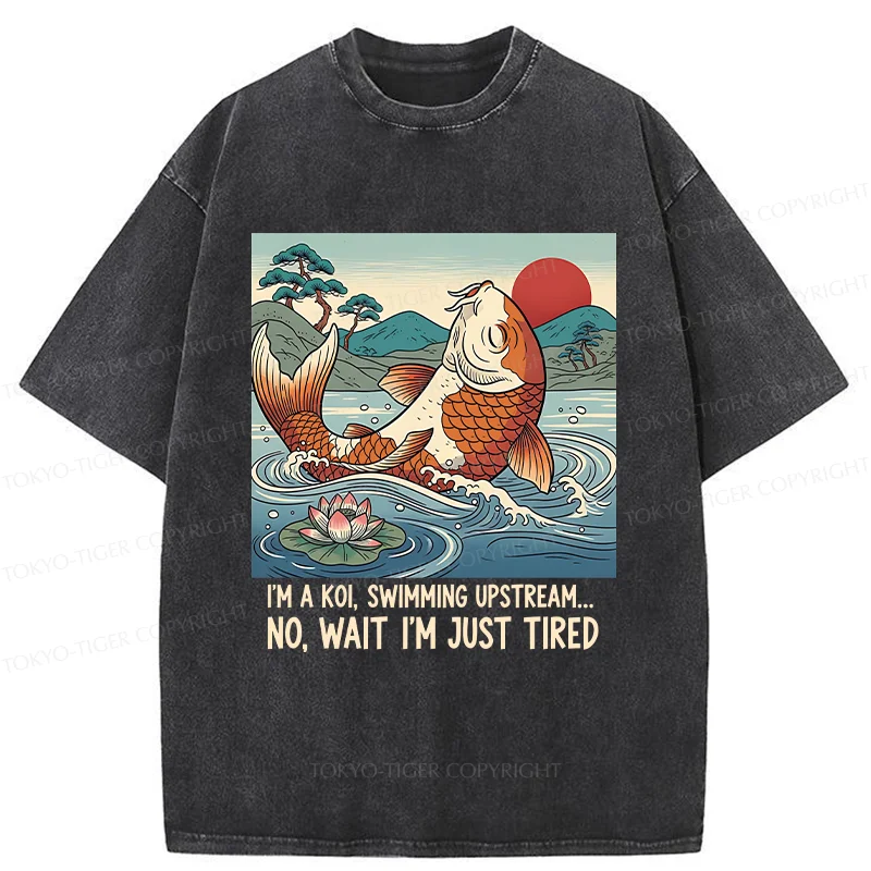 Tokyo-Tiger Funny Koi Washed T-Shirt