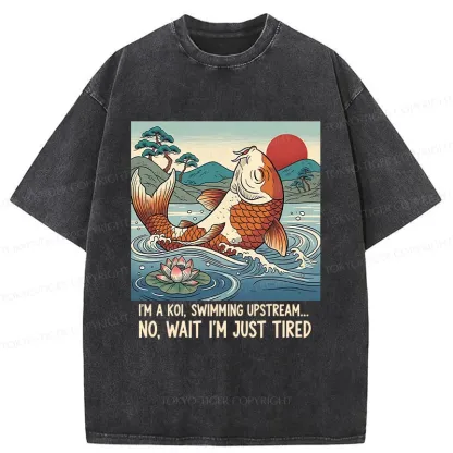 Tokyo-Tiger Funny Koi Washed T-Shirt