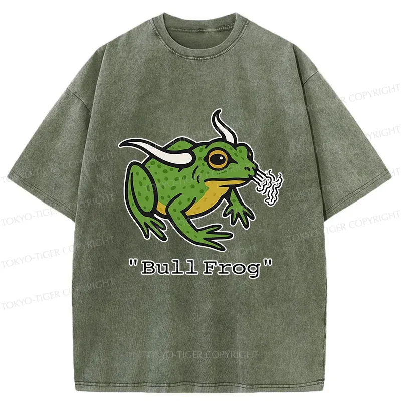 Tokyo-Tiger Funny Bull Frog Washed T-Shirt