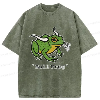 Tokyo-Tiger Funny Bull Frog Washed T-Shirt