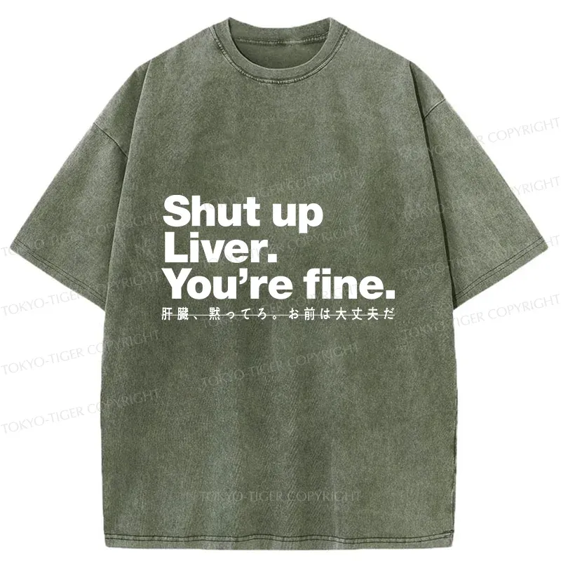 Tokyo-Tiger Liver And Alcohol Funny Washed T-Shirt