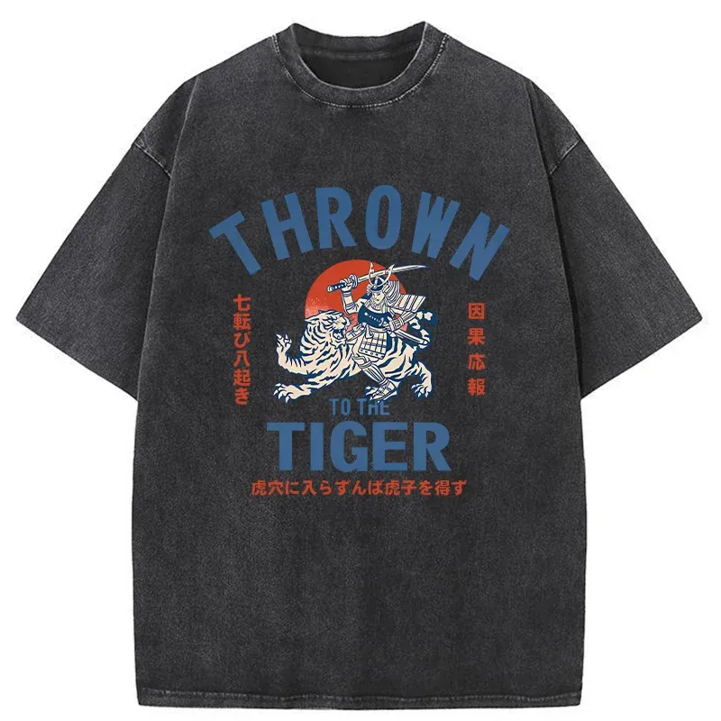 Tokyo-Tiger Japanese Traditional Proverb Washed T-Shirt