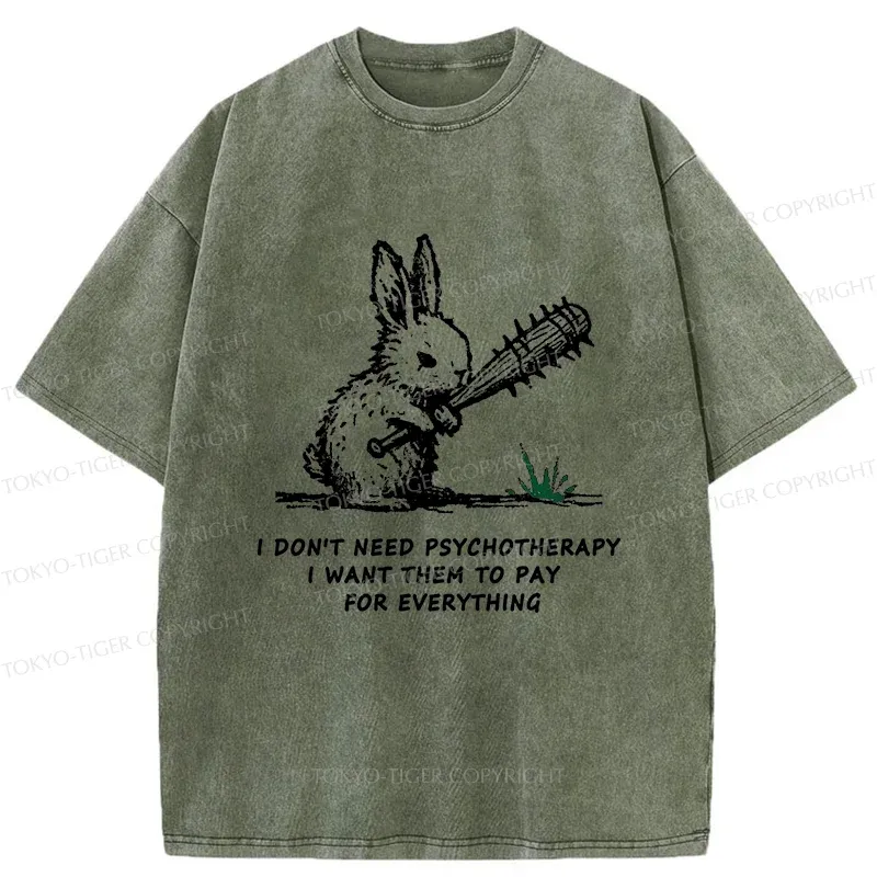 Tokyo-Tiger Violent Rabbit Funny Washed T-Shirt