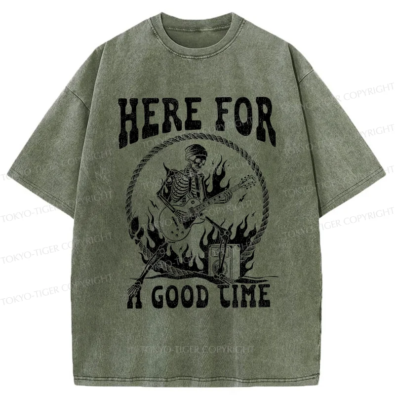 Tokyo-Tiger Rock Skull Funny Washed T-Shirt