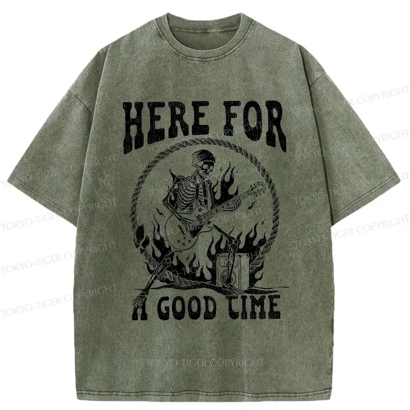 Tokyo-Tiger Rock Skull Funny Washed T-Shirt