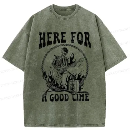 Tokyo-Tiger Rock Skull Funny Washed T-Shirt