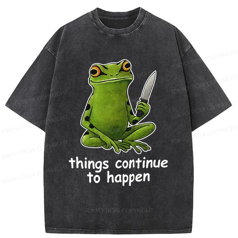 Tokyo-Tiger Frog Holding A Knife Washed T-Shirt