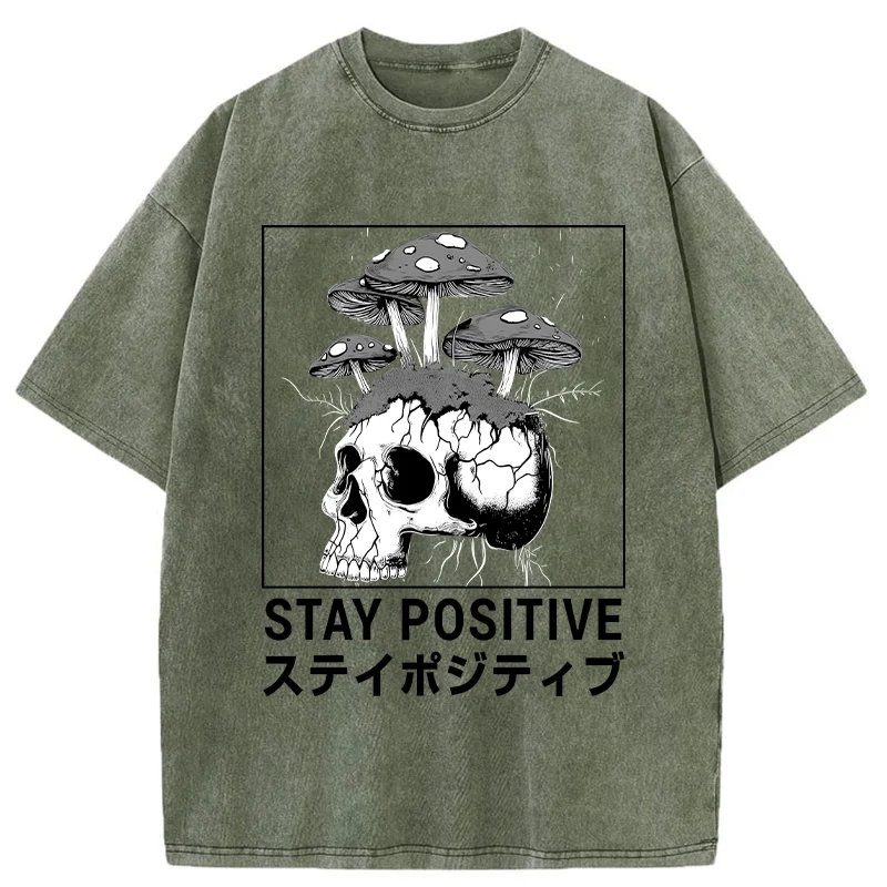 Tokyo-Tiger Stay Positive Funny Washed T-Shirt