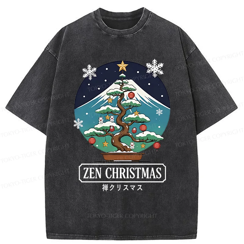 Tokyo-Tiger Christmas Potted Plants Washed T-Shirt