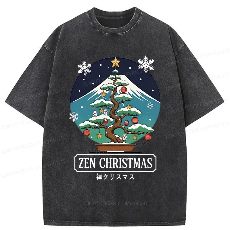 Tokyo-Tiger Christmas Potted Plants Washed T-Shirt