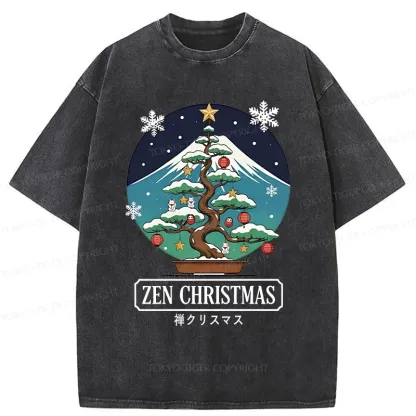 Tokyo-Tiger Christmas Potted Plants Washed T-Shirt