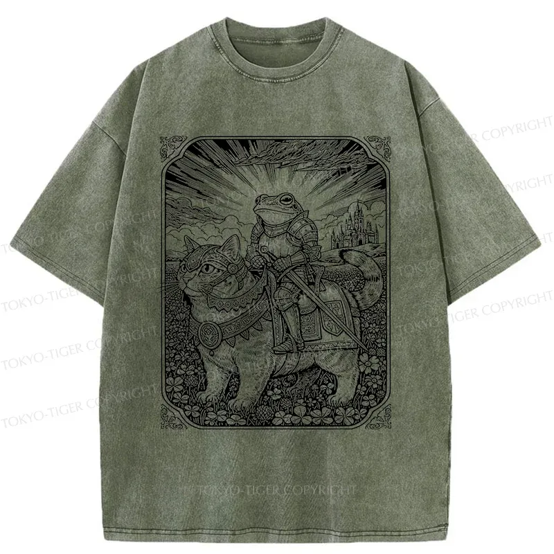 Tokyo-Tiger Frog Riding Cat Retro Washed T-Shirt Sale