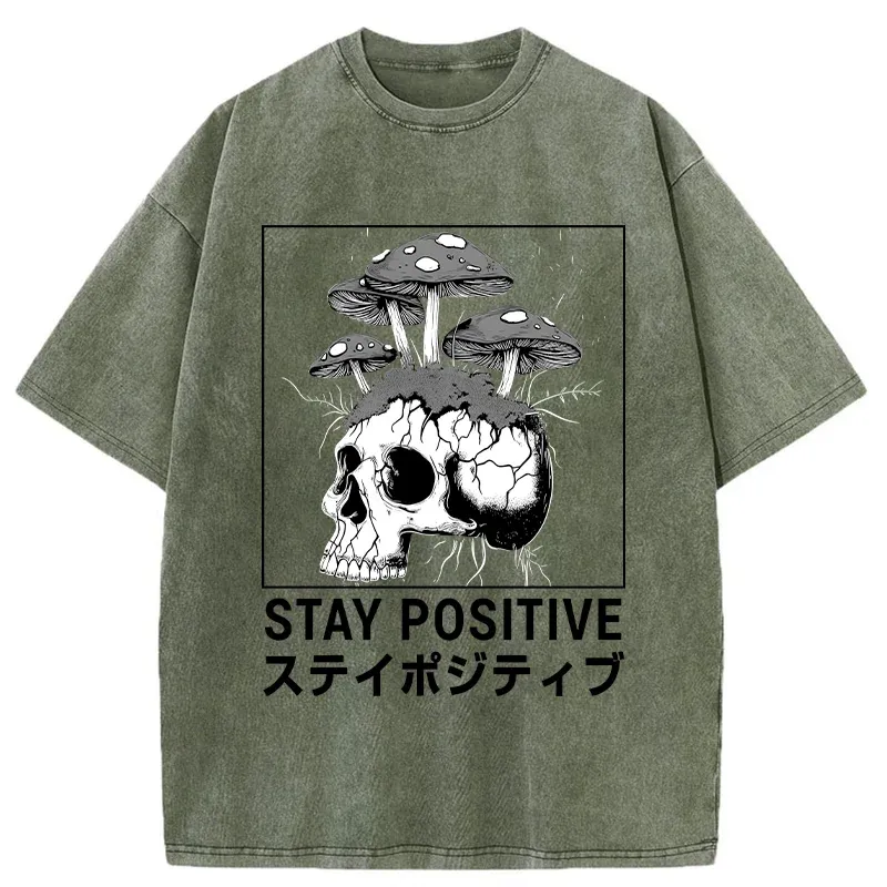 Tokyo-Tiger Stay Positive Funny Washed T-Shirt