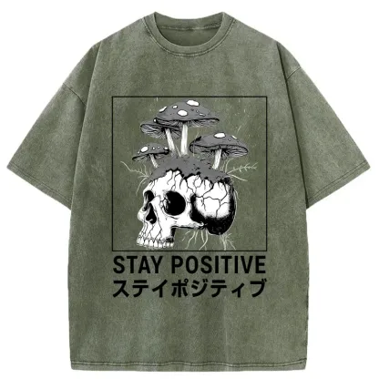 Tokyo-Tiger Stay Positive Funny Washed T-Shirt