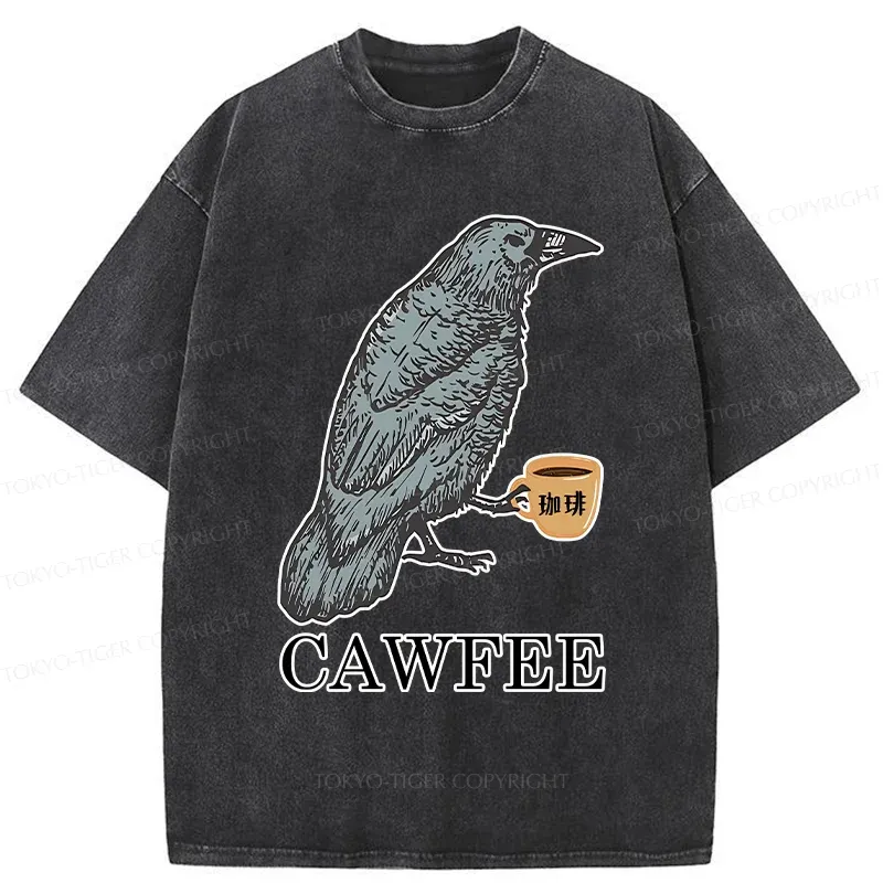 Tokyo-Tiger Cawfee Funny Washed T-Shirt