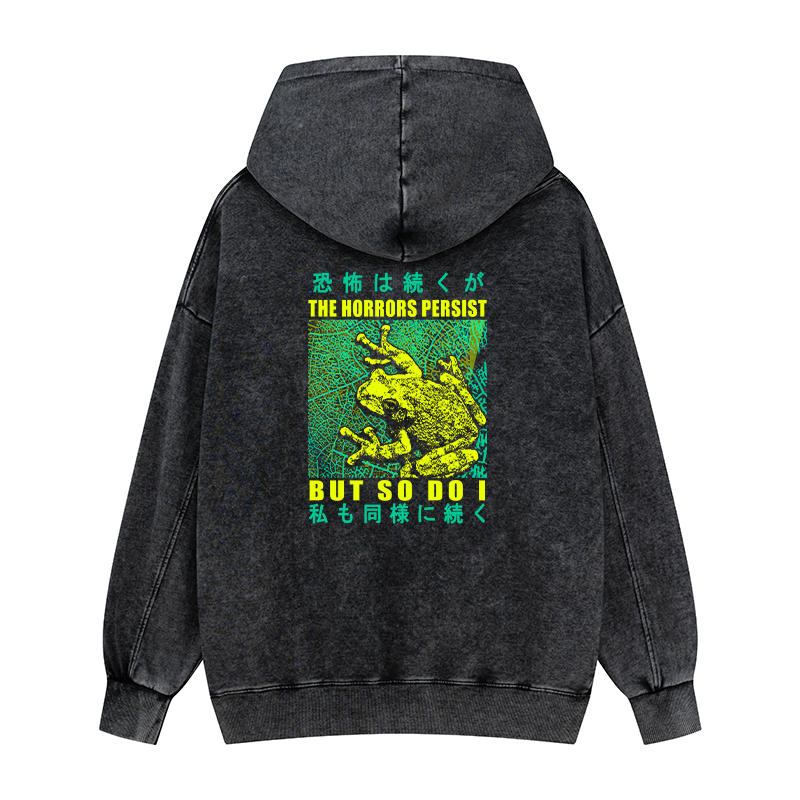 Tokyo-Tiger The Horrors Persist Frog Back Print Washed Hoodie