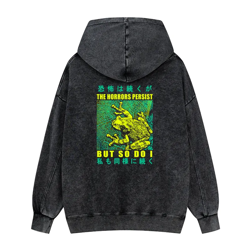 Tokyo-Tiger The Horrors Persist Frog Back Print Washed Hoodie