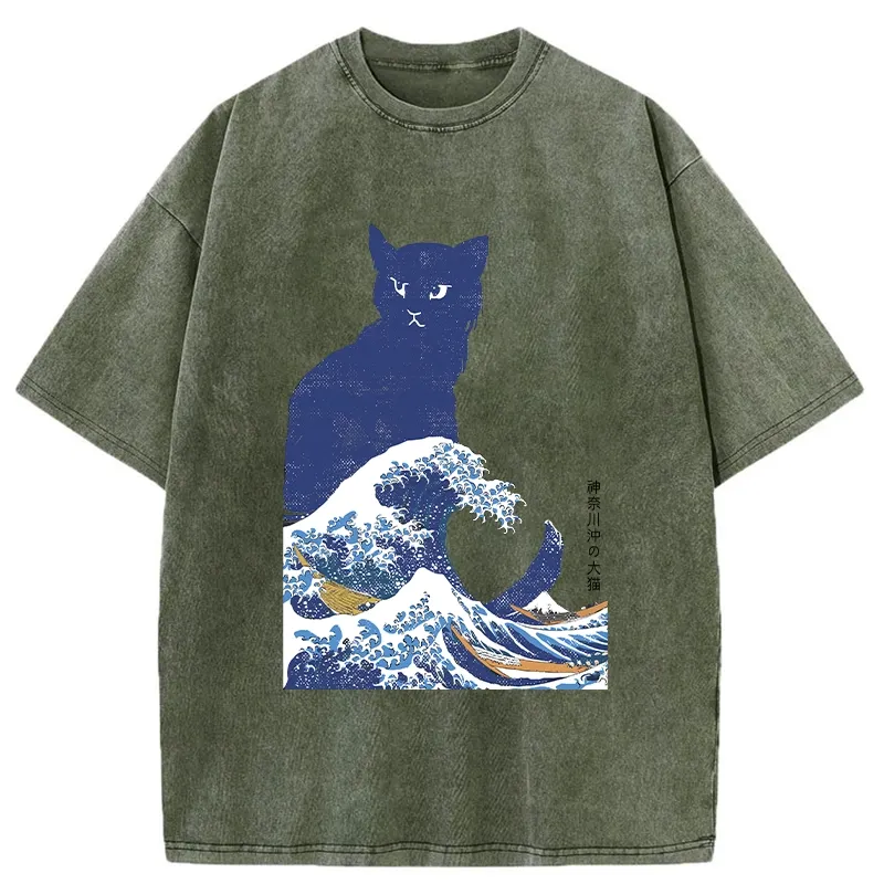 Tokyo-Tiger The Great Wave Off Cat Washed T-Shirt