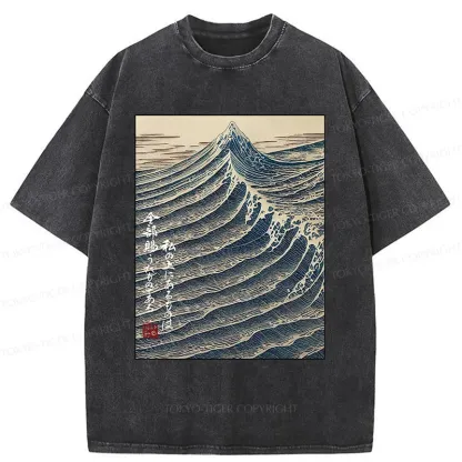 Tokyo-Tiger Ukiyoe Raging Waves Washed T-Shirt