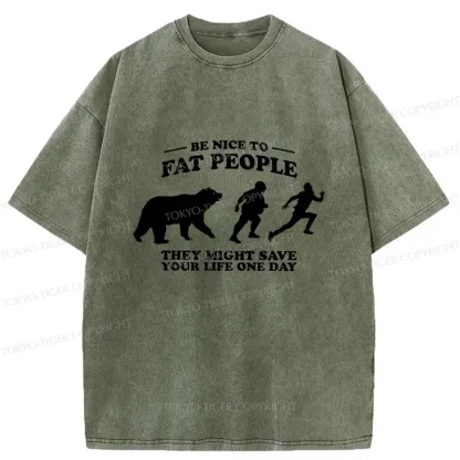 Tokyo-Tiger Fat Bear Chasing Fat Man Washed T-Shirt