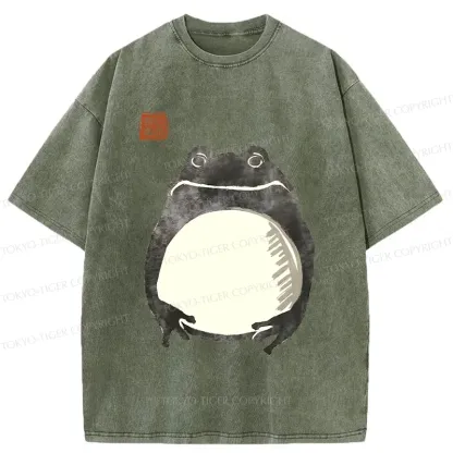 Tokyo-Tiger Retro Frog Ink Painting Washed T-Shirt