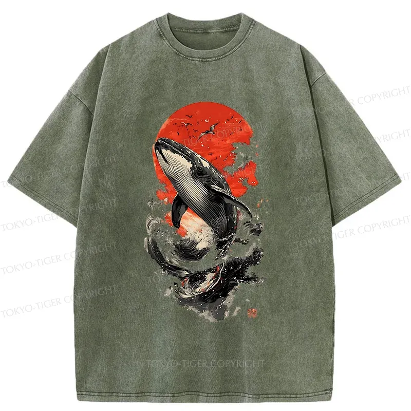 Tokyo-Tiger Ukiyo-e Whale Washed T-Shirt