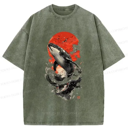 Tokyo-Tiger Ukiyo-e Whale Washed T-Shirt